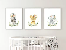 Nursery Prints Safari Sets Childrens Bedroom Wall Art Pictures Decor  l A5 A4 A3