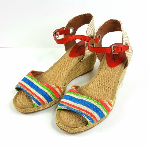 Lucky Brand Womens Kyndra Shoes 6.5 Espadrilles Sandals Wedges Rainbow Red Cork - Picture 3 of 11