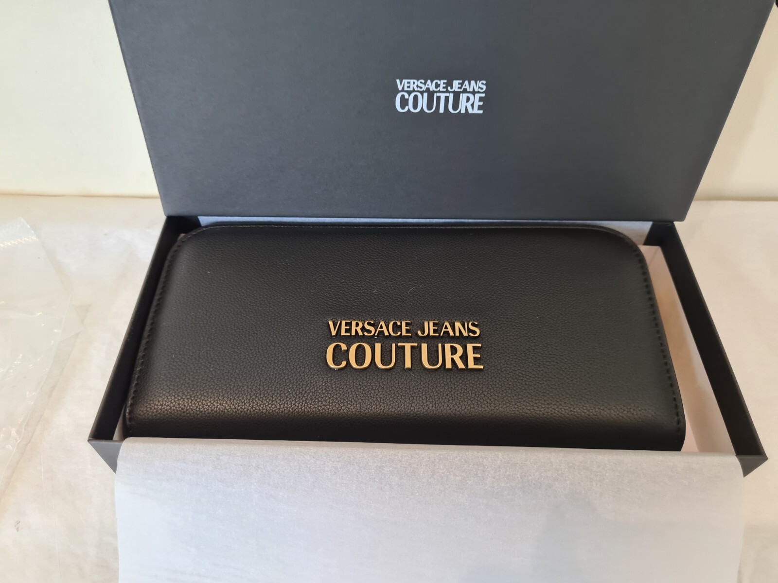 Versace Jeans Couture Wallet Black Zip Around Purse Cards Coins New with Box
