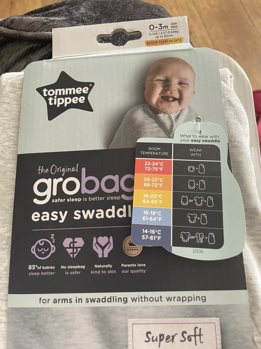 Tommee Tippee The Original Grobag Newborn Easy Swaddle Grey Marl 0-3m New