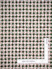 Baseball Sports Base Balls on Green Cotton Fabric QT Grand Slam By The Yard