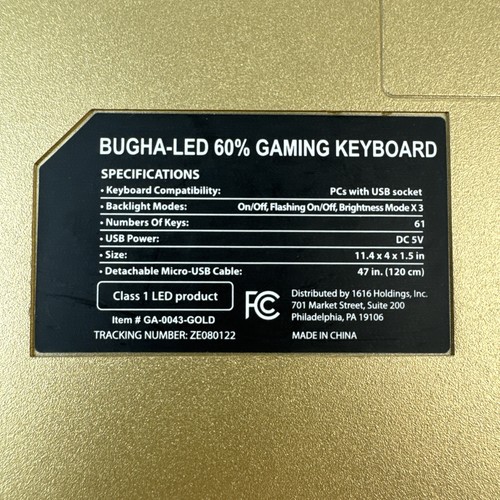 Bugha Limited Edition Gold LED Gaming 60% Keyboard GA-0043-Gold - Picture 7 of 10
