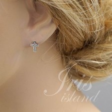 Cubic Zirconia 925 Sterling Silver Cross Stud Earrings With Micro Pave 03056