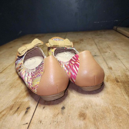 LOVELY PEOPLE sz 6 fabric leather ballet flat shoes pink tan - Picture 3 of 5