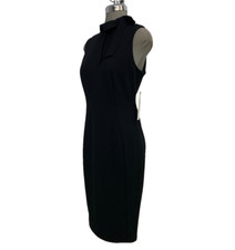 New Calvin Klein Elegant BLACK Tie Neck Women's Sheath Dress Easy Fit Size 10