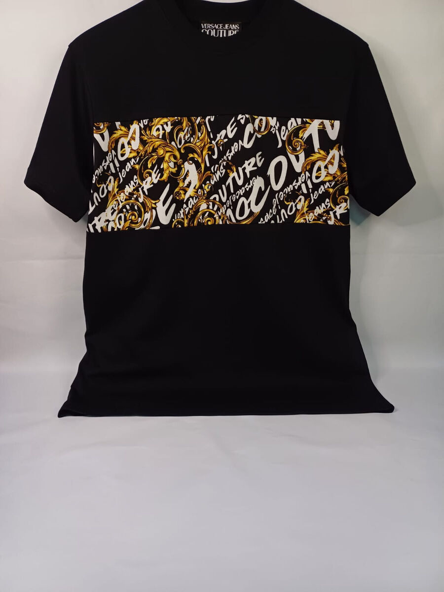 Tシャツ・カットソー Versace Jeans Couture T-Shirt With Baroque Outline Inserts VERSACE JEANS COUTURE BAROQUE-PRINT T SHIRT. | eBay