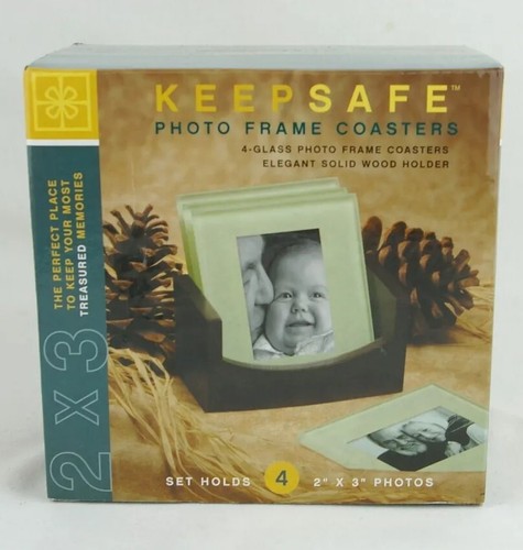 Keepsake Photo Frame Coasters Set of 4 (2x3) Glass Coasters & Solid Wood Holder - Picture 13 of 16