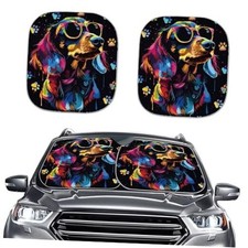 Car Sunshade 2 Piece Foldable Animal Print Car Windshield Sun Watercolor Dog