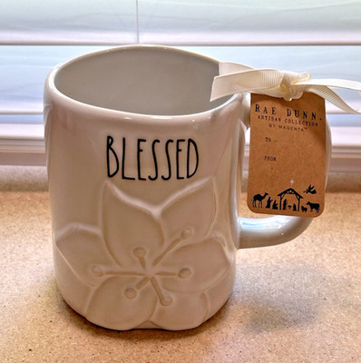 Rae Dunn Ivory  Blessed  Mug, With Spring Flower Gift Idea