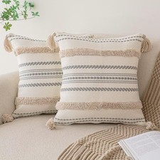 Boho Throw Pillow Covers 18x18 Set of 2 Woven Tufted Farmhouse Pillows Cover ...