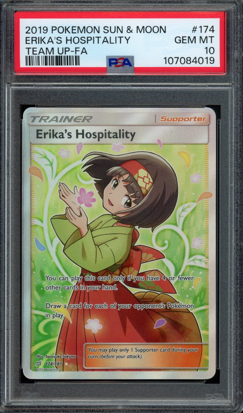 Pokemon Erika's Hospitality Full Art 2019 S&M Team Up #174 PSA 10 Gem Mint