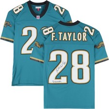 Fred Taylor Jaguars Signed Mitchell and Ness 1998 Replica Jersey w/Duuuval Insc