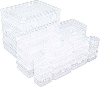 28-Piece Clear Plastic Storage Box Set with Hinged Lids for Crafts & Small Items