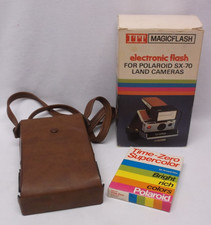 Polaroid SX-70 Land Camera with Electronic Flash and Case with Film
