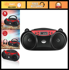 Portable CD Boombox with AM/FM Radio, 3.5mm AUX Input, Red/Black, Compact Music