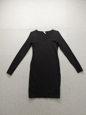 H&M Women Dress S Black Scoop Neck Long Sleeve Basic Bodycon Classic Stretch