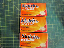 (3)Motrin IB Migraine Ibuprofen 240 Liquid Filled Capsules total exp 3/2026