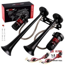 Dual 2-Trumpet Metal Air Horn for truck Kit with 2 air Compressors,12V Black