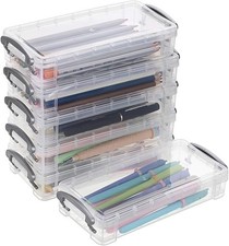 Water-Resistant Clear Pencil Organizer Box with Snap Tight Closure - 6 Count