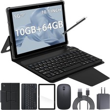 2 in 1 Tablet 10 inch, Android 12 Tablets with Keyboard, 10GB RAM 64GB ROM 1TB E