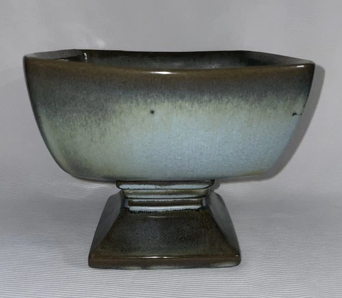 Frankoma Pedestal Pottery Square Planter Fruit Bowl Prairie Green Glaze # 23