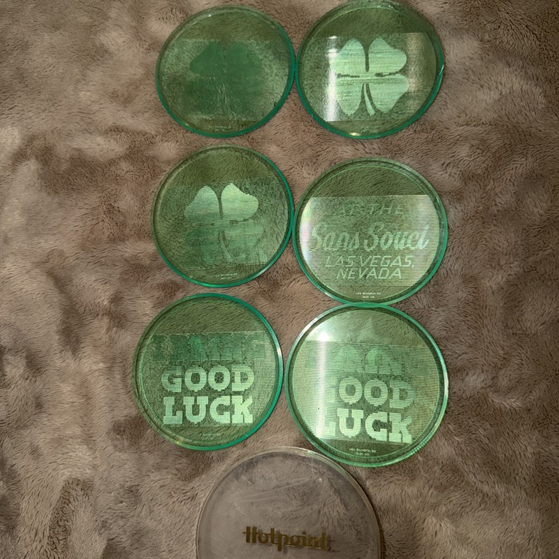 Vintage  Lenticular Lucky Coaster Set Sans Souchi Las Vegas Advertising Sample