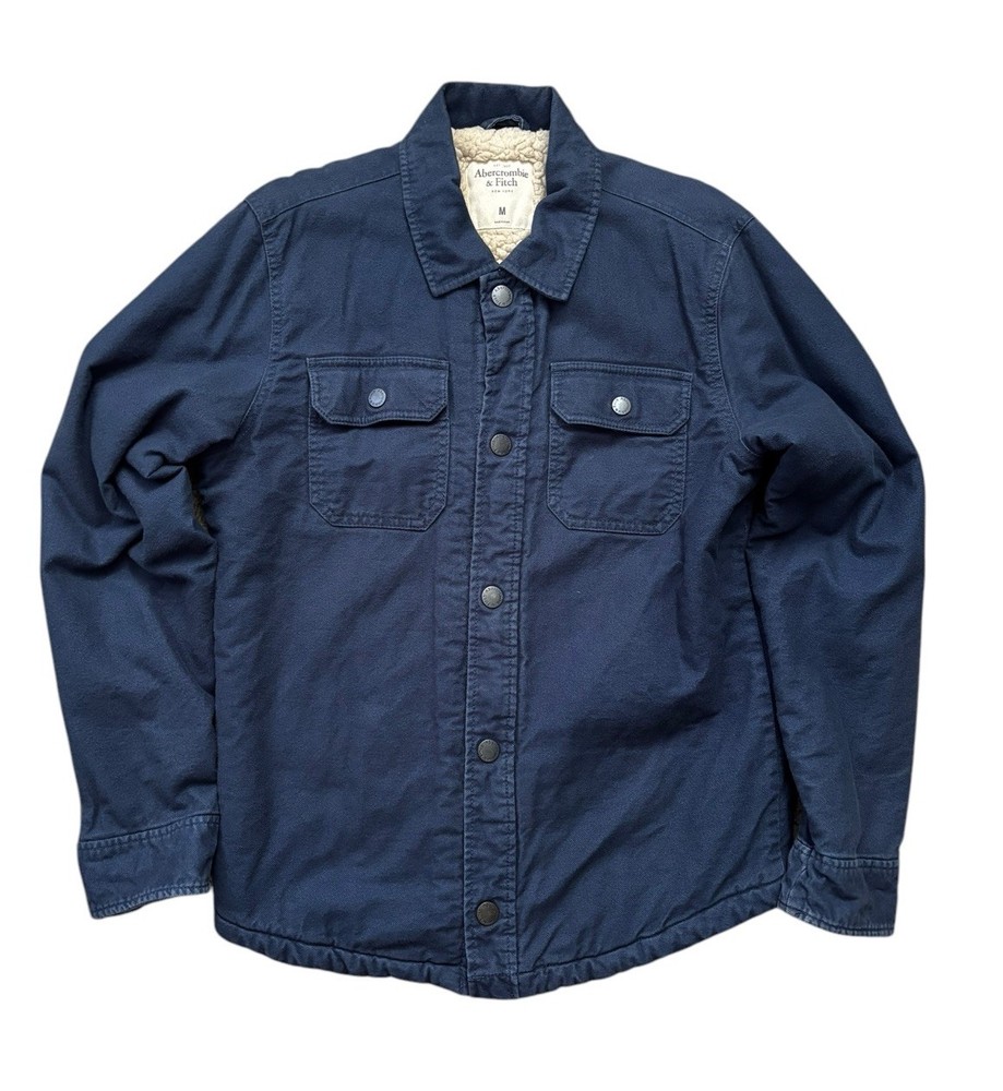 Abercrombie & Fitch Mens Navy Blue Sherpa-Lined Trucker Jacket Medium