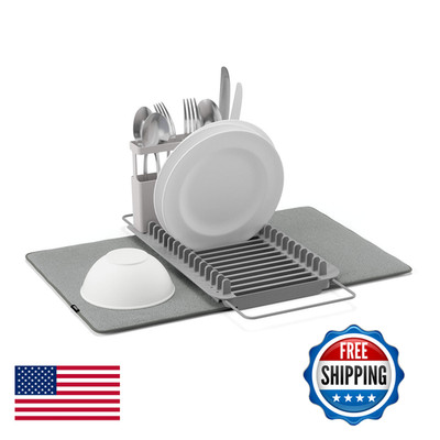 Umbra Udry Dish Rack And Microfiber Drying Mat Space-Saving Design Folds Up For