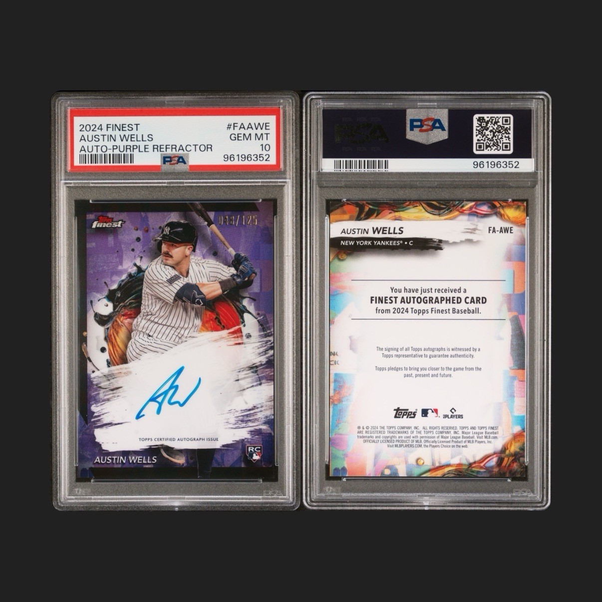 2024 Topps Finest - Finest Autographs Austin Wells #FA-AWE Purple Refractor /125