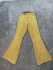 Free People Textured Velvet Flare Pants Womens L Mustard Ribbed Hippie Boho 70s