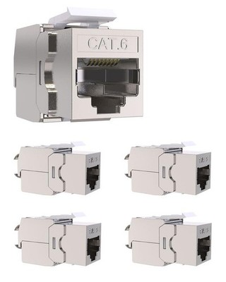 Cat6 Toolless Keystone Jack, 5-Pack Female RJ45 Coupler Zinc Shielded (STP), ...
