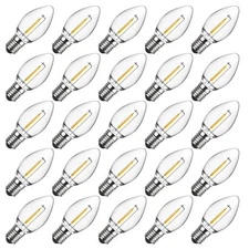 C7 LED Christmas Light Bulbs Shatterproof E12 Base Warm White 25 Pack