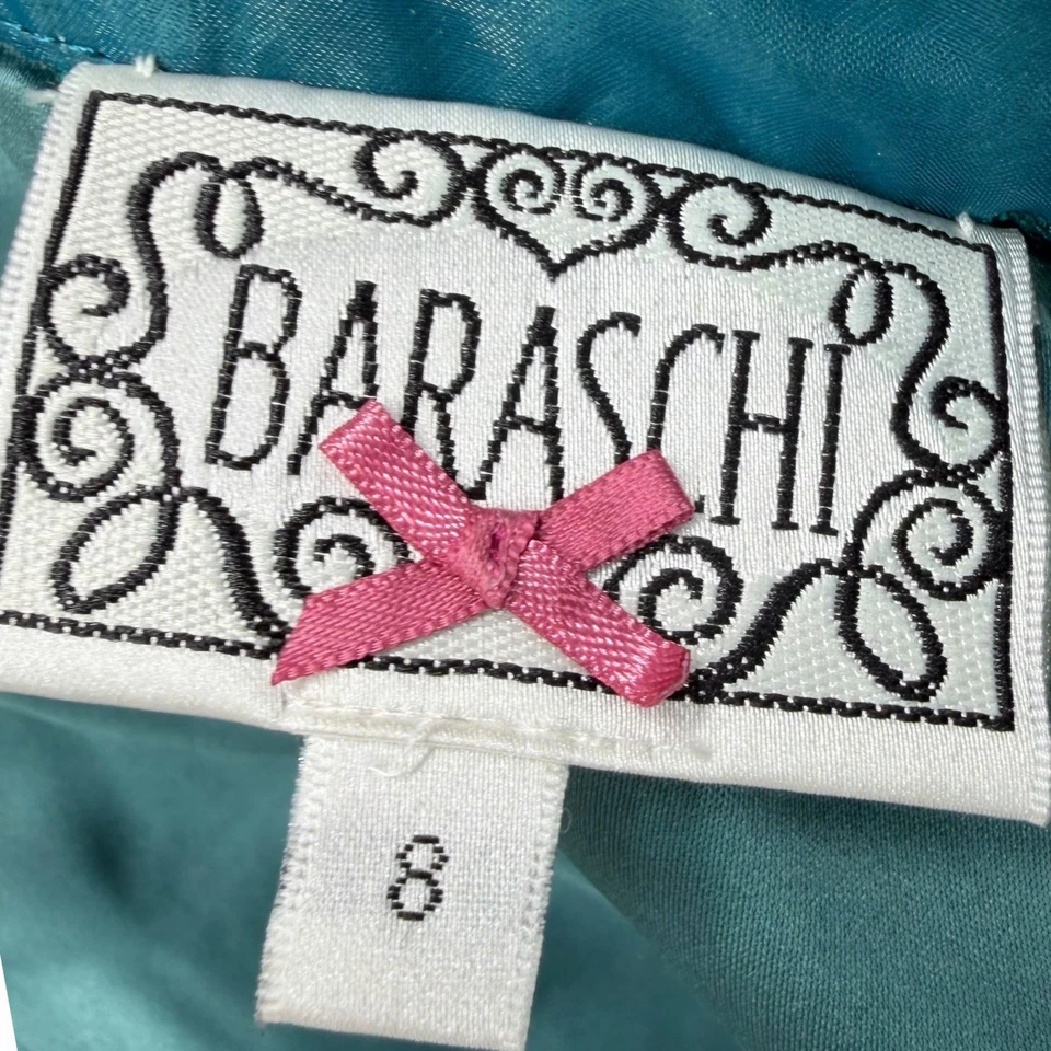 Falda Yoana Baraschi línea A para mujer talla 8 verde azulado 3D floral bordada malla forrada Foto 3 de 4