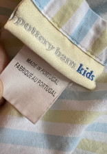 POTTERY BARN KIDS Twin Sheet Set 3 Pc Green Blue Stripe Organic Cotton Portugal
