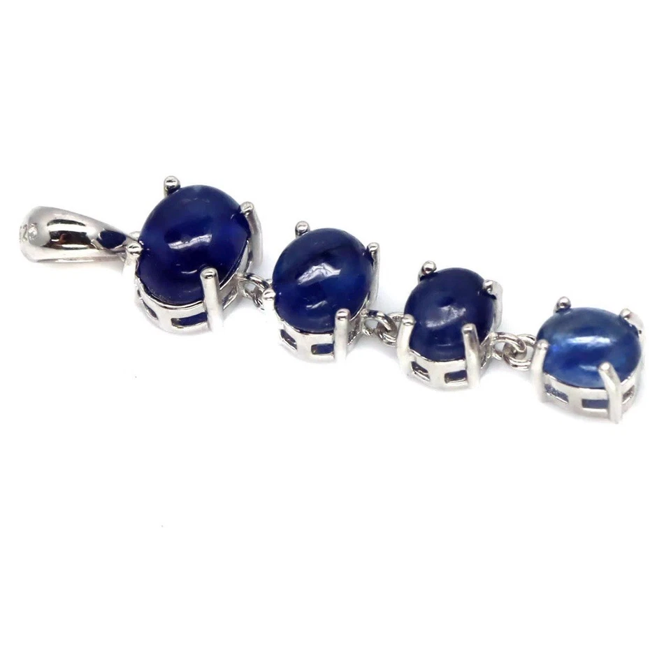 Conjunto de pendientes colgantes cabujón zafiro azul hechos a mano enchapados en oro blanco 925 Foto 3 de 4