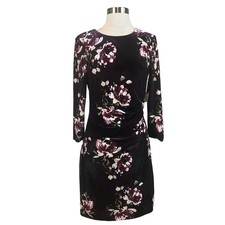 Vince Camuto Women's Cocktail Dress Size 8 Purple Floral Print Velvet Sheath