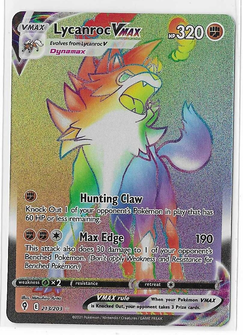 Lycanroc VMAX 213/203 Evolving Skies Ultra Rare Rainbow Pokemon TCG Card NM