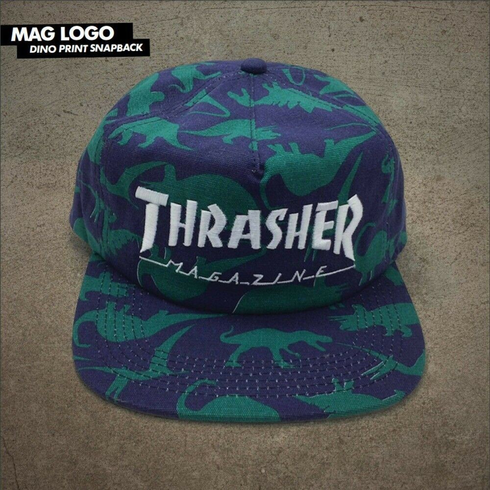 Thrasher Magazine MAG LOGO Snapback Skateboard Hat DINO PRINT | eBay