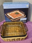 Vintage Anchor Hocking Country Accents Basket Buffet 8" Square Cake Dish Boxed