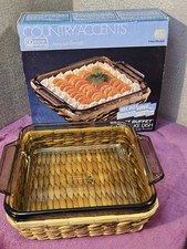 Vintage Anchor Hocking Country Accents Basket Buffet 8" Square Cake Dish Boxed