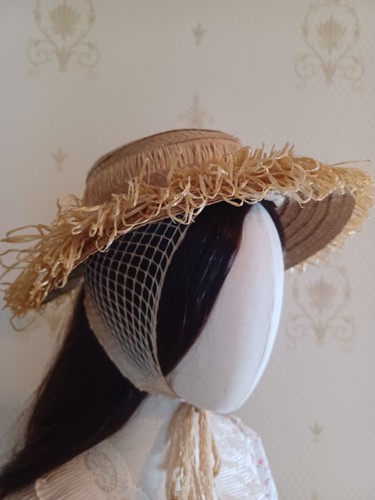 Vintage 1950s/Mid-century "Glamortop Original" Raffia Sun Hat with Fishnet Tie
