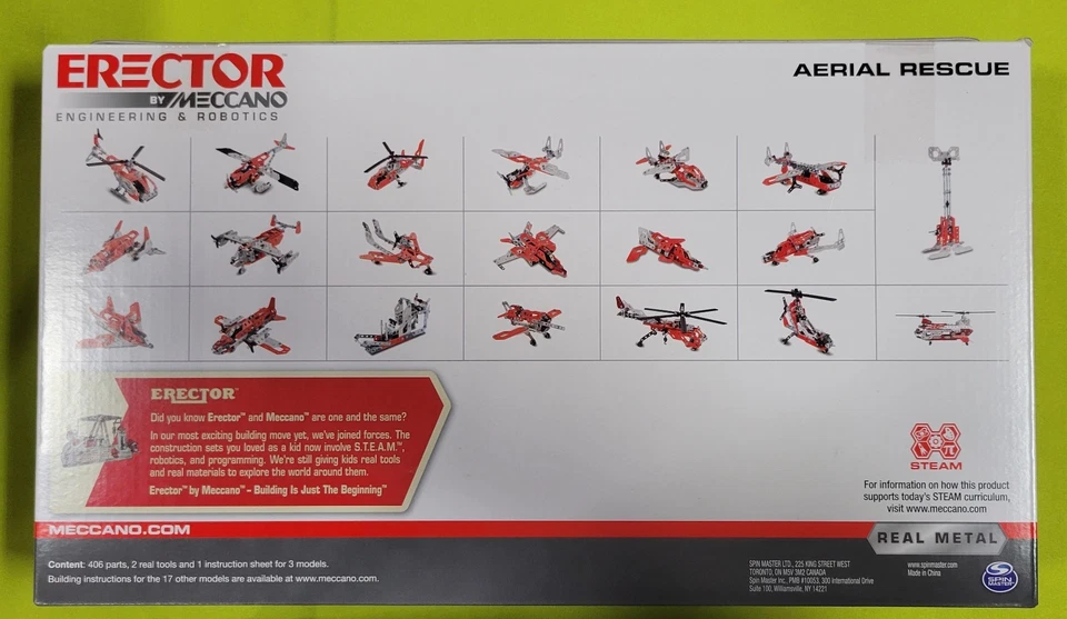 ERECTOR AERIAL RESCUE HELICOPTER - Meccano 16211 Makes 20 Models AIRPLANE 406 pc - Image 2 of 3