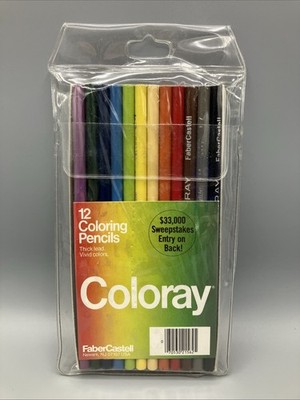 VTG Coloray 12 Coloring Pencils Faber Castell Thick Lead Vivid Colors NEW OLD