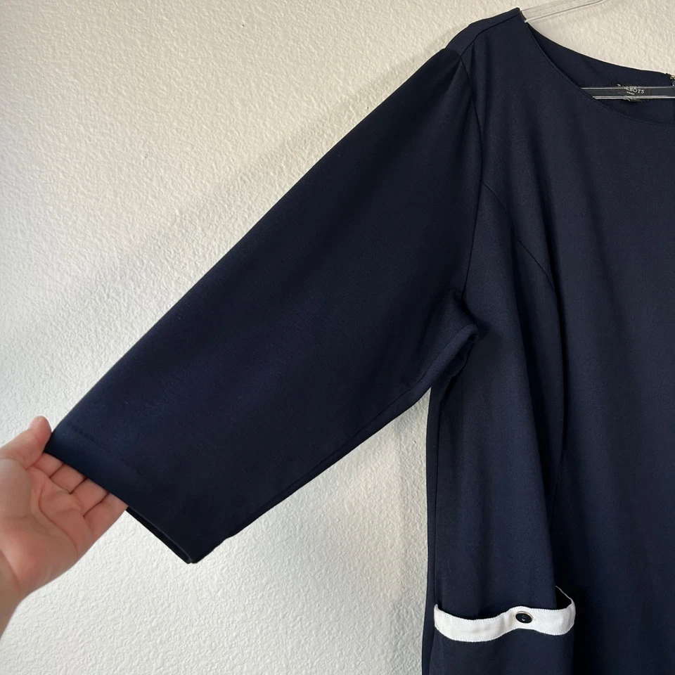 Vestido midi Talbots plus size 20W 2X shift ponte malha azul marinho náutico manga 3/4 - Imagem 4 de 4