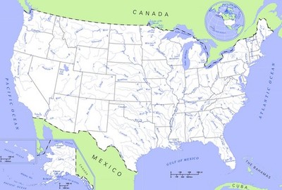 USA Rivers and Lakes Map GLOSSY POSTER PICTURE PHOTO PRINT BANNER 12113