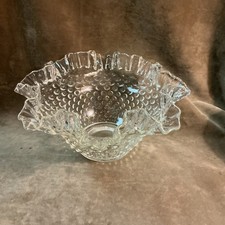 Vintage hard to find Fenton Art Glass clear hobnail crimp/ruffled edge bowl