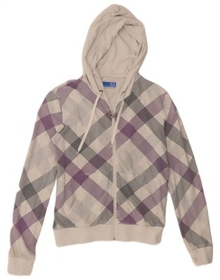 Sergio Tacchini Womens Hoodie Jumper UK 8 Small White Check DM04