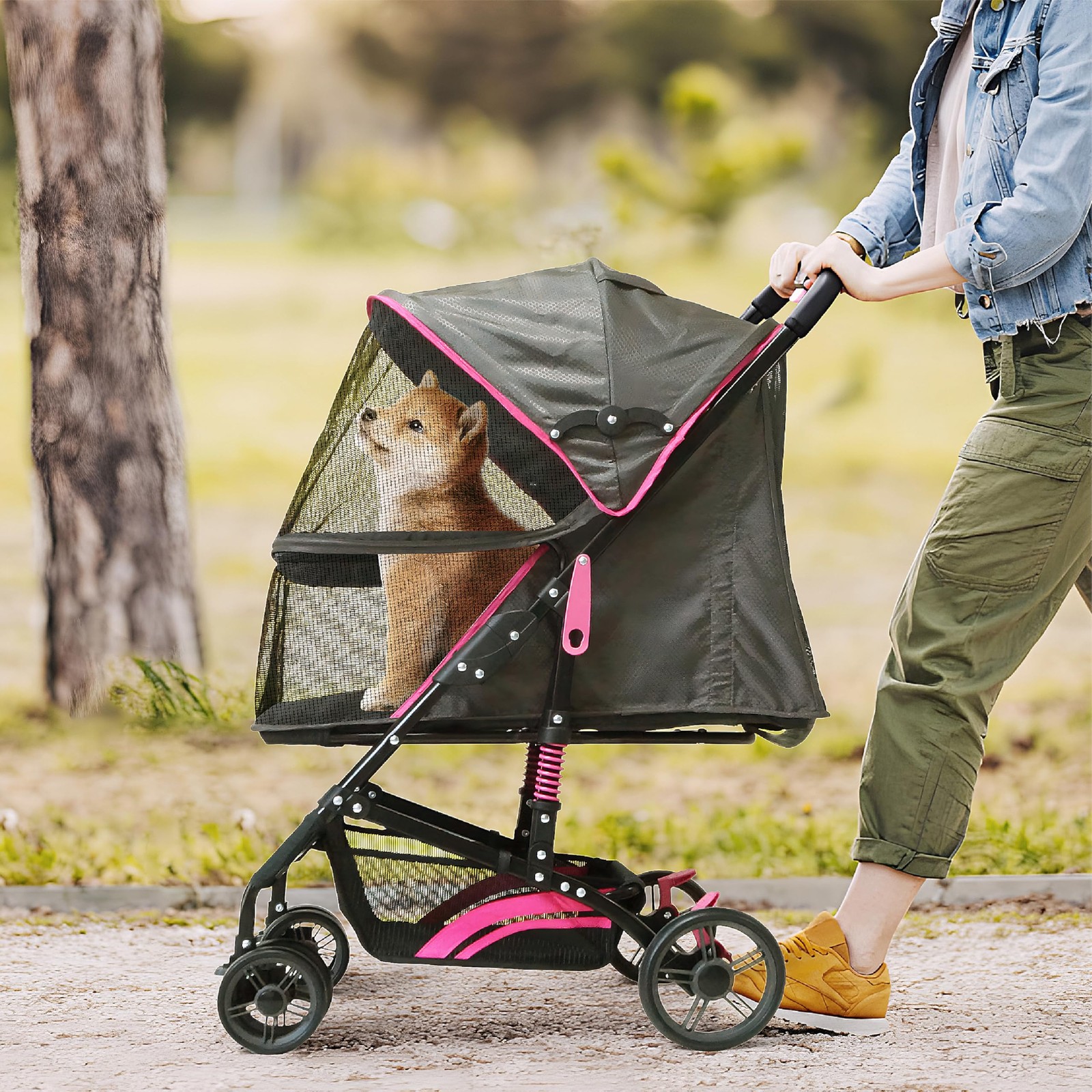 22” Buddy Buggies Foldable Pet Stroller - Shock Absorbing Frame with Storage ...