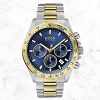 Hugo Boss HB1513767 Hero Two‑Tone Chronograph Stainless Steel Strap Blue Dial