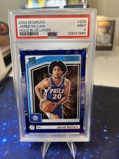 2024-25 Donruss Jared McCain Holo Blue Laser Rated Rookie #43/49 76ers PSA 9